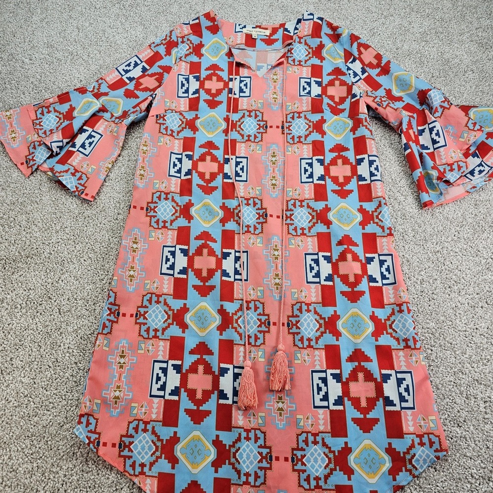 ANGEL + PREMIUM Women's Aztec Print Bell Sleeved Dress Size Medium Mumu Cover Up